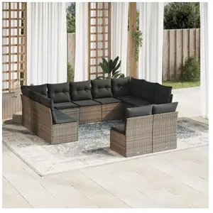 vidaXL Salon de jardin 11 pcs avec coussins gris résine tressée pas cher