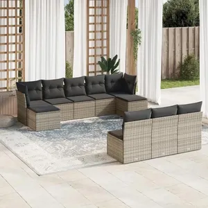 vidaXL Salon de jardin avec coussins 10 pcs gris résine tressée pas cher