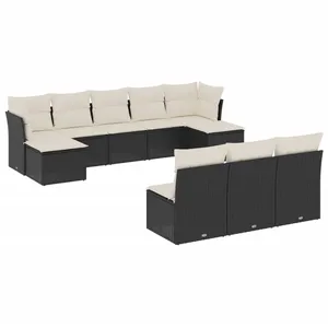 vidaXL Salon de jardin 10 pcs avec coussins noir résine tressée pas cher
