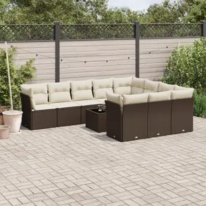 vidaXL Salon de jardin et coussins 11 pcs marron résine tressée pas cher