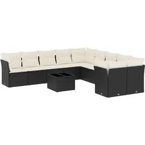 vidaXL Salon de jardin 11 pcs avec coussins noir résine tressée pas cher