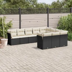 vidaXL Salon de jardin 10 pcs avec coussins noir résine tressée pas cher