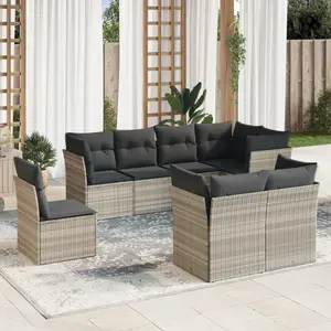 vidaXL Salon de jardin 8 pcs avec coussins gris clair résine tressée pas cher