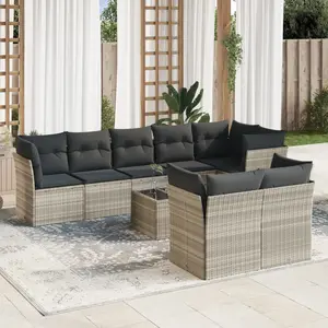 vidaXL Salon de jardin 9 pcs avec coussins gris clair résine tressée pas cher