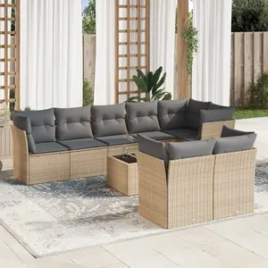 vidaXL Salon de jardin avec coussins 9 pcs beige résine tressée pas cher