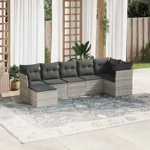 vidaXL Salon de jardin avec coussins 7 pcs gris clair résine tressée pas cher