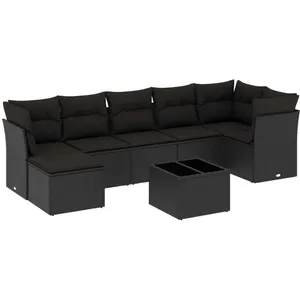 vidaXL Salon de jardin 8 pcs avec coussins noir résine tressée pas cher