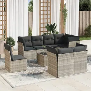 vidaXL Salon de jardin 9 pcs avec coussins gris clair résine tressée pas cher