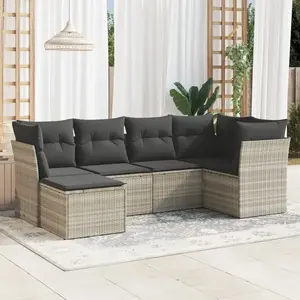 vidaXL Salon de jardin 6 pcs avec coussins gris clair résine tressée pas cher