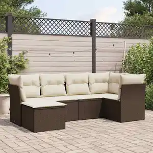 vidaXL Salon de jardin avec coussins 6 pcs marron résine tressée pas cher