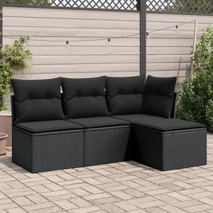 vidaXL Salon de jardin 4 pcs avec coussins noir résine tressée pas cher