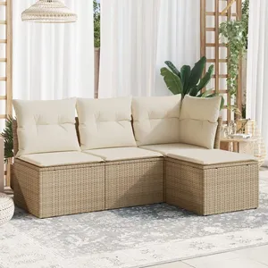 vidaXL Salon de jardin avec coussins 4 pcs beige résine tressée pas cher