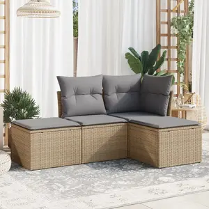 vidaXL Salon de jardin avec coussins 4 pcs beige résine tressée pas cher