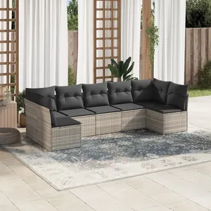vidaXL Salon de jardin avec coussins 7 pcs gris clair résine tressée pas cher