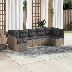 vidaXL Salon de jardin avec coussins 7 pcs gris résine tressée pas cher