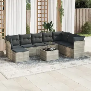 vidaXL Salon de jardin 9 pcs avec coussins gris clair résine tressée pas cher