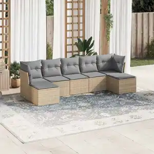 vidaXL Salon de jardin avec coussins 7 pcs gris clair résine tressée pas cher