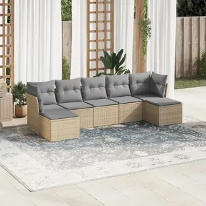 vidaXL Salon de jardin avec coussins 7 pcs beige résine tressée pas cher