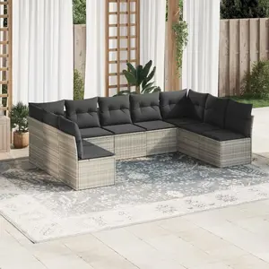 vidaXL Salon de jardin 9 pcs avec coussins gris clair résine tressée pas cher