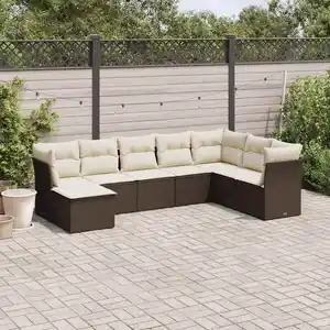 vidaXL Salon de jardin 8 pcs avec coussins marron résine tressée pas cher