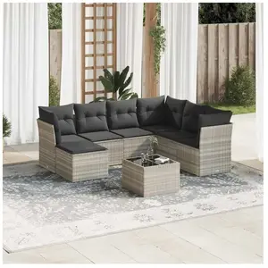 vidaXL Salon de jardin 8 pcs avec coussins gris clair résine tressée pas cher