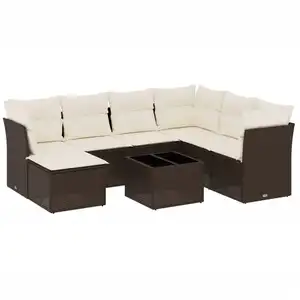 vidaXL Salon de jardin 8 pcs avec coussins marron résine tressée pas cher