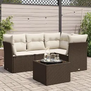 vidaXL Salon de jardin avec coussins 5 pcs marron résine tressée pas cher