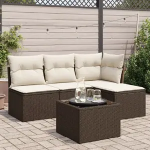 vidaXL Salon de jardin avec coussins 5 pcs marron résine tressée pas cher
