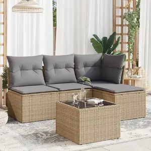 vidaXL Salon de jardin avec coussins 5 pcs beige résine tressée pas cher