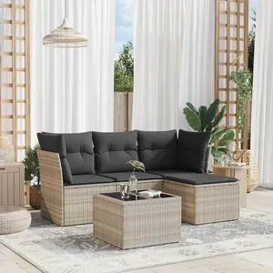 vidaXL Salon de jardin 5 pcs avec coussins gris clair résine tressée pas cher