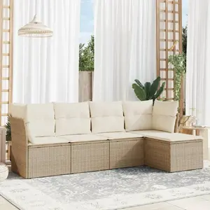 vidaXL Salon de jardin avec coussins 5 pcs beige résine tressée pas cher