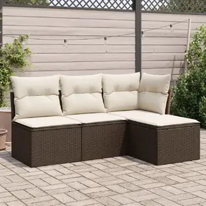 vidaXL Salon de jardin 4 pcs avec coussins marron résine tressée pas cher