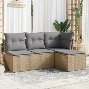 vidaXL Salon de jardin avec coussins 4 pcs beige résine tressée pas cher