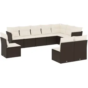 vidaXL Salon de jardin 10 pcs avec coussins noir résine tressée pas cher