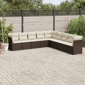 vidaXL Salon de jardin avec coussins 9 pcs marron résine tressée pas cher