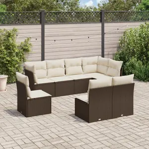 vidaXL Salon de jardin 8 pcs avec coussins marron résine tressée pas cher