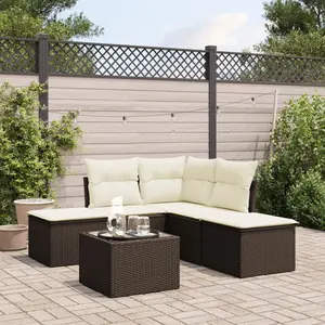 vidaXL Salon de jardin avec coussins 6 pcs marron résine tressée pas cher