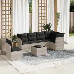 vidaXL Salon de jardin avec coussins 7 pcs gris clair résine tressée pas cher