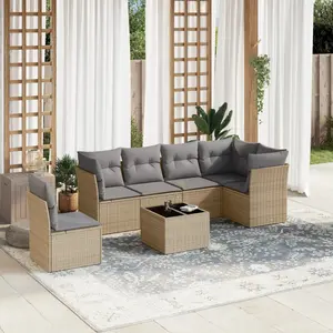 vidaXL Salon de jardin avec coussins 7 pcs beige résine tressée pas cher