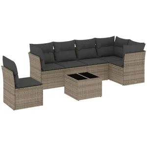vidaXL Salon de jardin avec coussins 7 pcs gris résine tressée pas cher