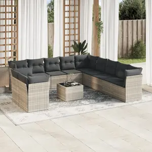 vidaXL Salon de jardin avec coussins 12 pcs gris clair résine tressée pas cher