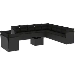 vidaXL Salon de jardin 12 pcs avec coussins noir résine tressée pas cher