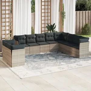 vidaXL Salon de jardin avec coussins 10 pcs gris clair résine tressée pas cher