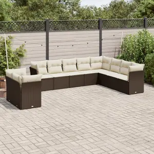 vidaXL Salon de jardin 10 pcs avec coussins marron résine tressée pas cher