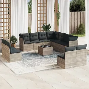 vidaXL Salon de jardin avec coussins 12 pcs gris clair résine tressée pas cher