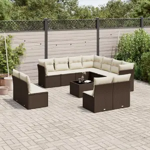 vidaXL Salon de jardin avec coussins 12 pcs marron résine tressée pas cher