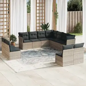 vidaXL Salon de jardin 11 pcs avec coussins gris clair résine tressée pas cher