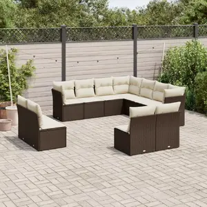 vidaXL Salon de jardin et coussins 11 pcs marron résine tressée pas cher