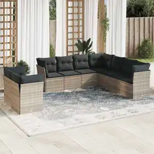 vidaXL Salon de jardin 9 pcs avec coussins gris clair résine tressée pas cher