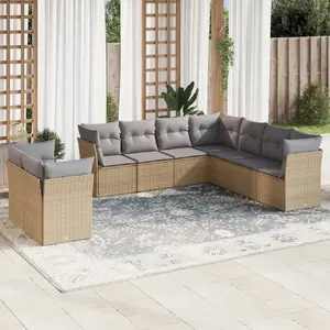 vidaXL Salon de jardin avec coussins 9 pcs beige résine tressée pas cher